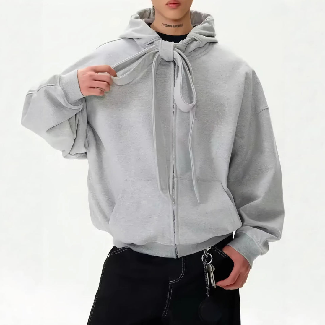 Damen Modische Kapuzenjacke mit Schleifen-Detail – Célinea