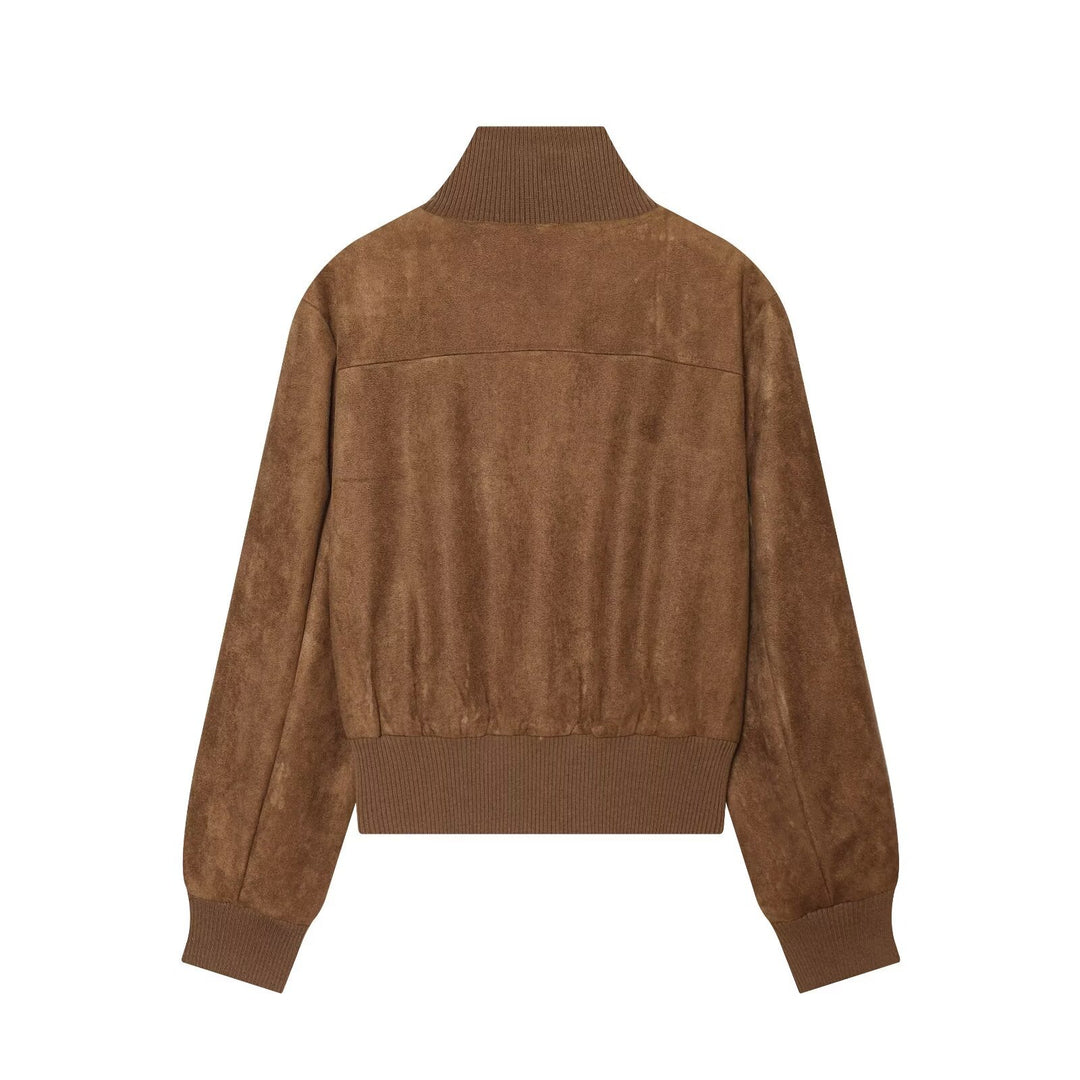 Damen Kurzblouson aus Veloursleder mit hohem Rippkragen und aufgesetzten Pattentaschen Echo Archiv