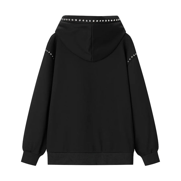 Damen weiter Kapuzenpullover mit Ziernieten am Kragen und legerer Passform – Auréline