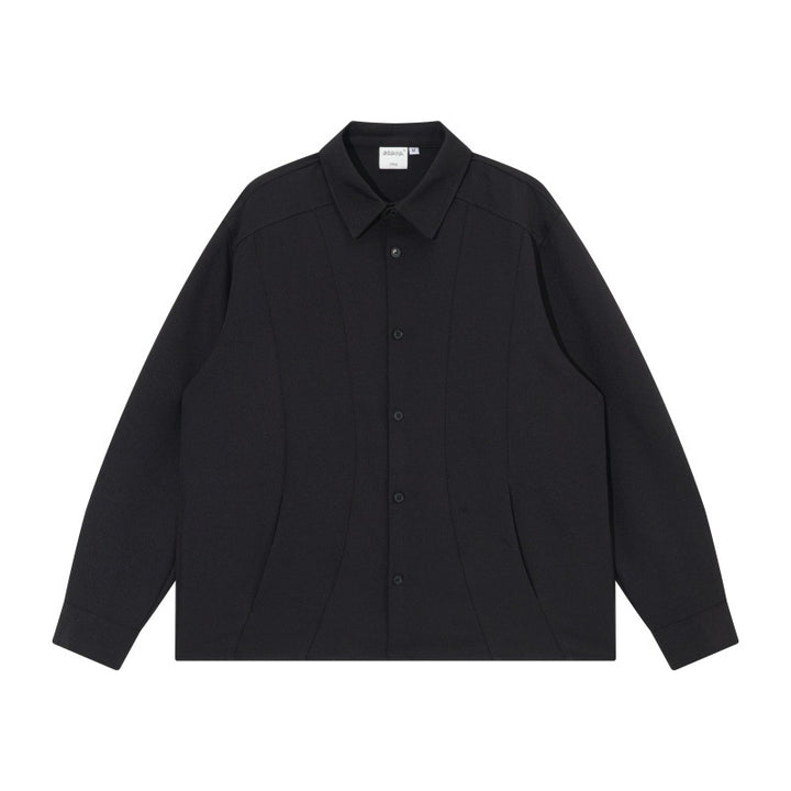 Unisex Boxy Hemdjacke mit minimalistischen Teilungsnähten und verdeckten Eingrifftaschen Echoarchiv