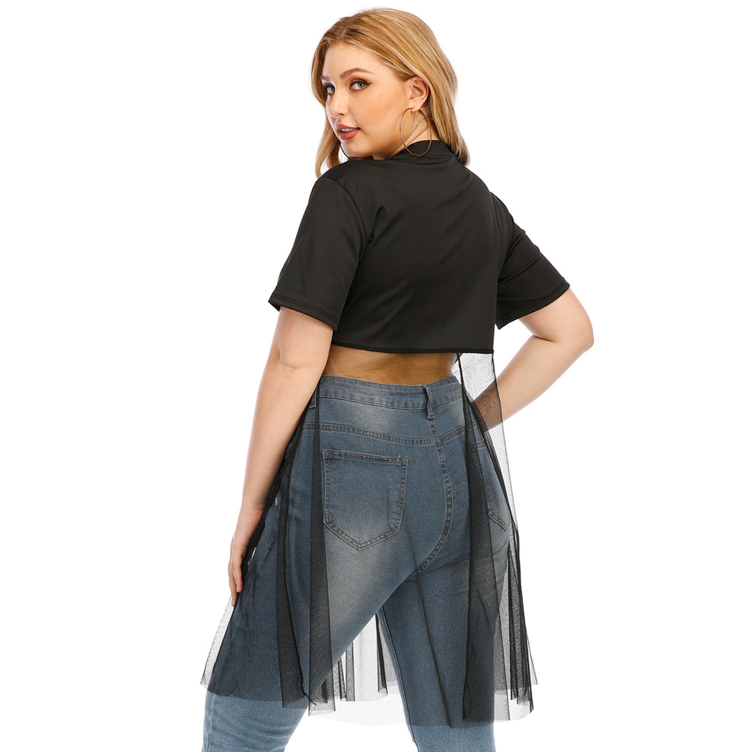 Damen modisches Crop-Top mit transparentem Überwurf und Glitzerbesatz Echo Archiv