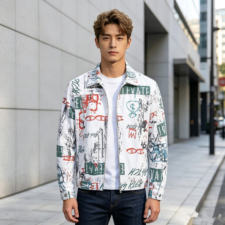 Herren Modische Jacke mit grafischen Prints Echoarchiv