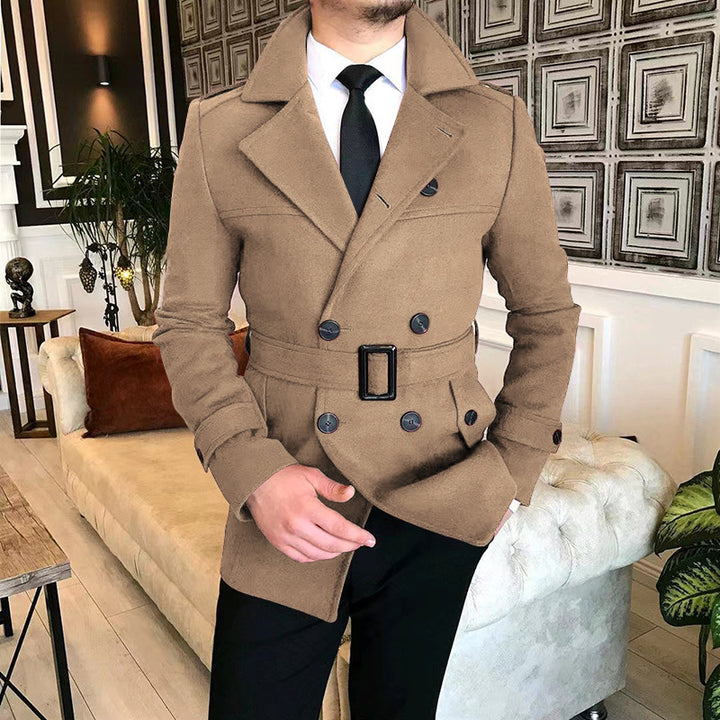 Herren eleganter Melton-Mantel mit stilvollem Gürtel Echoarchiv