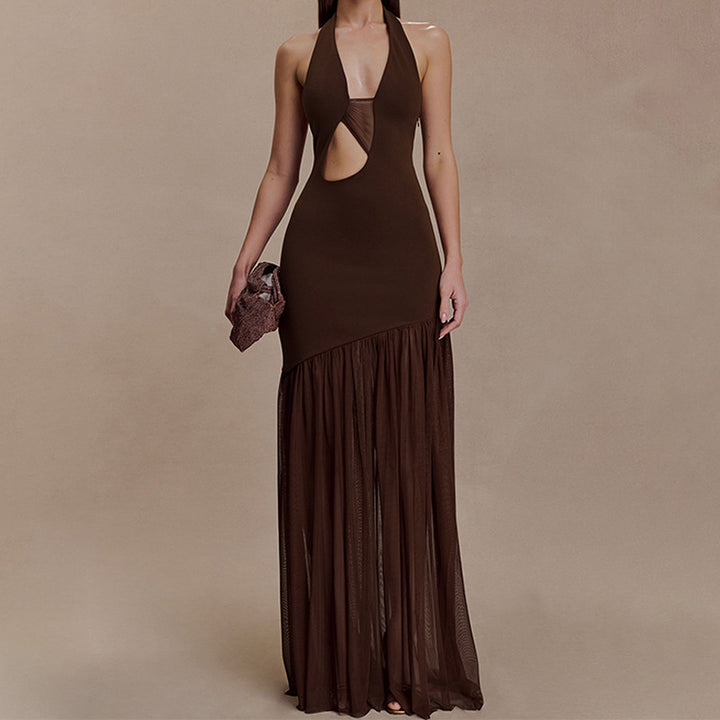 Damen Elegantes Maxikleid mit asymmetrischem Schnitt und tiefem V-Ausschnitt Echo Archiv