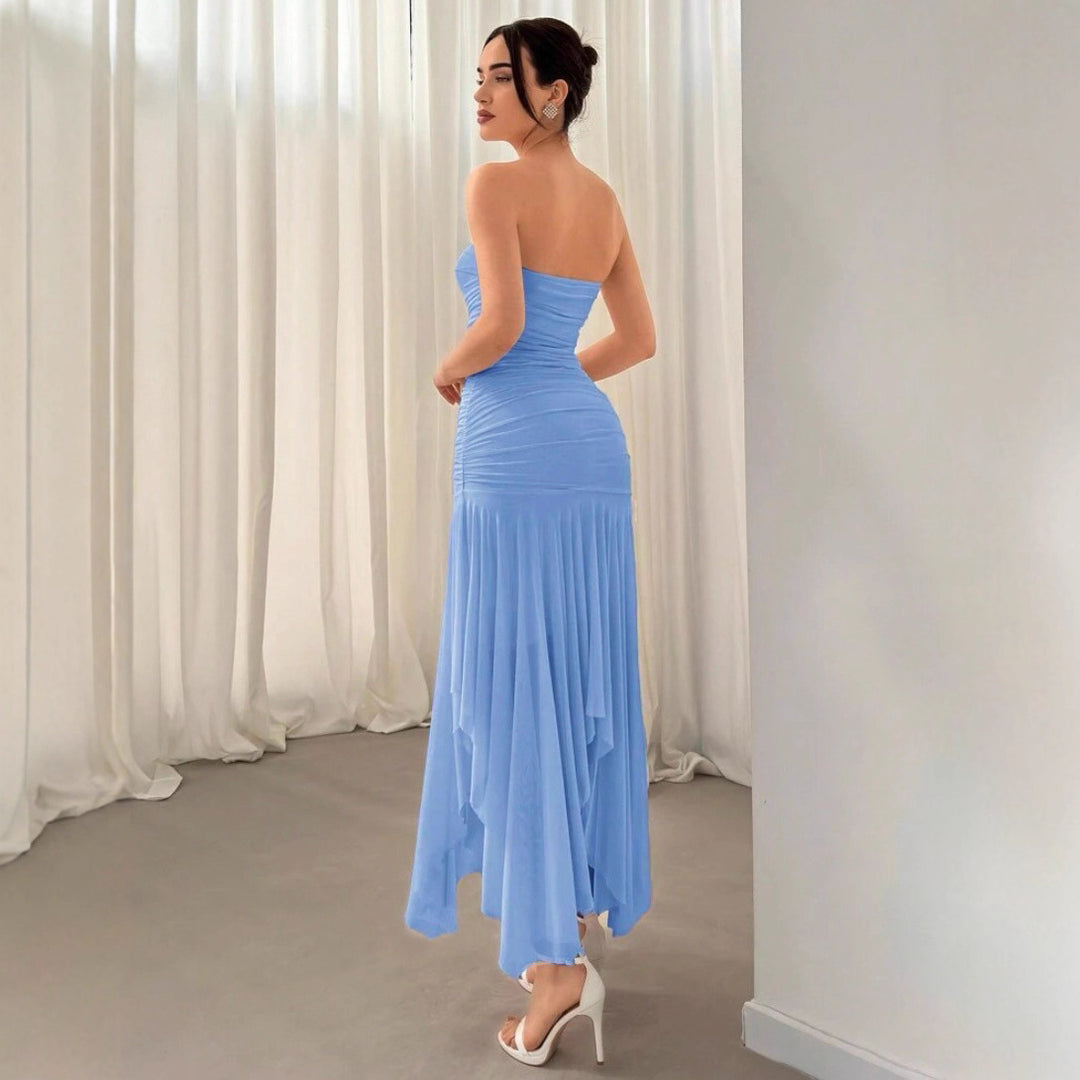 Damen Extravaganter Maxikleid mit Raffungen und asymmetrischem Saum Echo Archiv