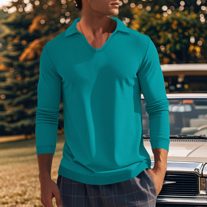 Herren Langarm-Shirt mit modernem V-Ausschnitt und strukturiertem Design Echoarchiv