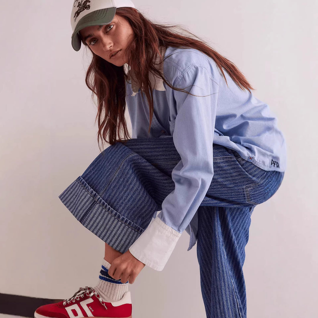 Damen Elegante weit geschnittene Jeans mit aufgenähten Streifen Echo Archiv