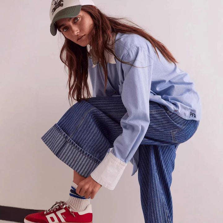 Damen Elegante weit geschnittene Jeans mit aufgenähten Streifen Echo Archiv