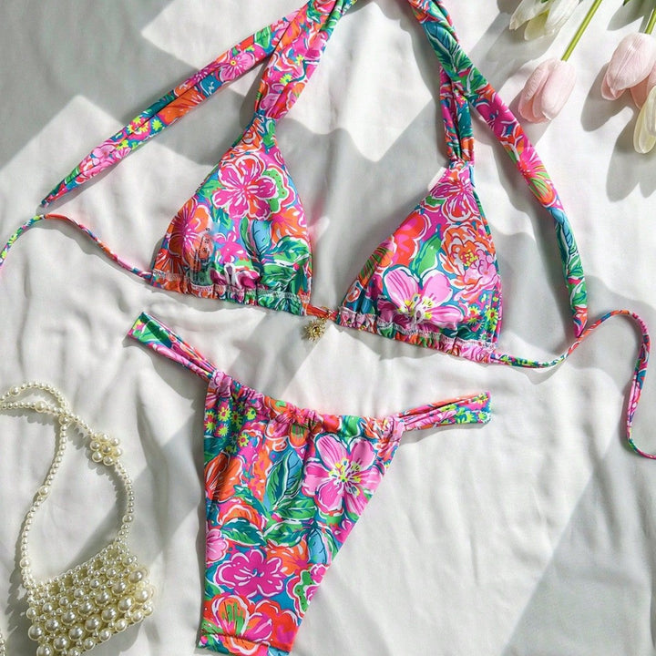 Damen Triangel-Bikini mit modischem Blumendesign Echo Archiv