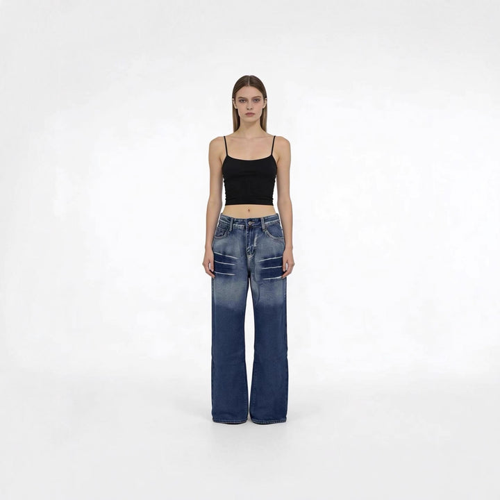 Damen weite hochgeschnittene Jeans mit besonderem Waschungseffekt Echo Archiv