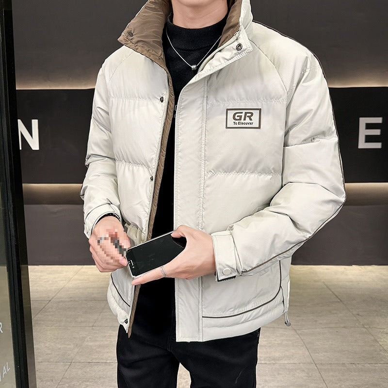 Herren Wattierte Steppjacke mit hohem Kragen, Druckknopfblende & kontrastierendem Seitenstreifen Echoarchiv