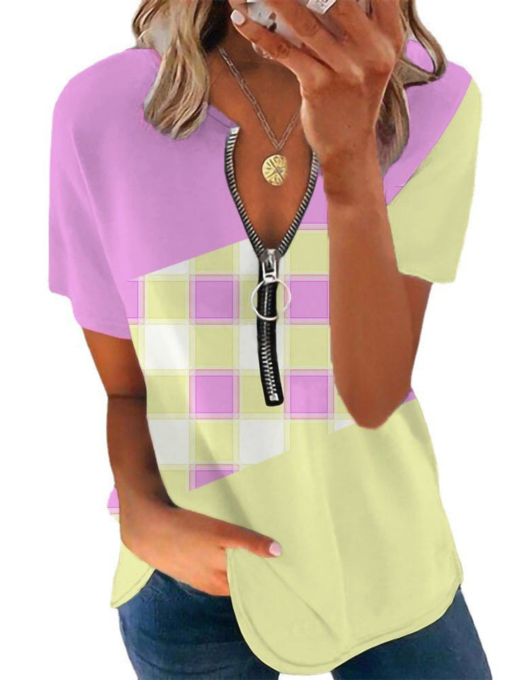 Damen T-Shirt mit Reißverschluss und Musterdetails Echo Archiv