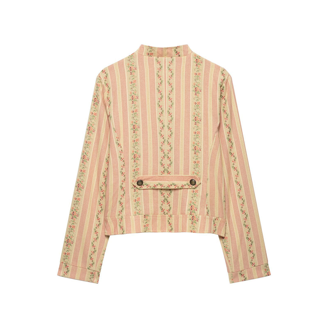 Damen Kurze Blousonjacke im Vintage‑Streifenmuster mit asymmetrischer Knopfleiste Echo Archiv
