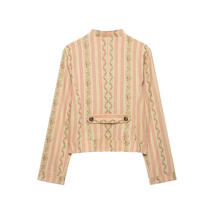 Damen Kurze Blousonjacke im Vintage‑Streifenmuster mit asymmetrischer Knopfleiste Echo Archiv
