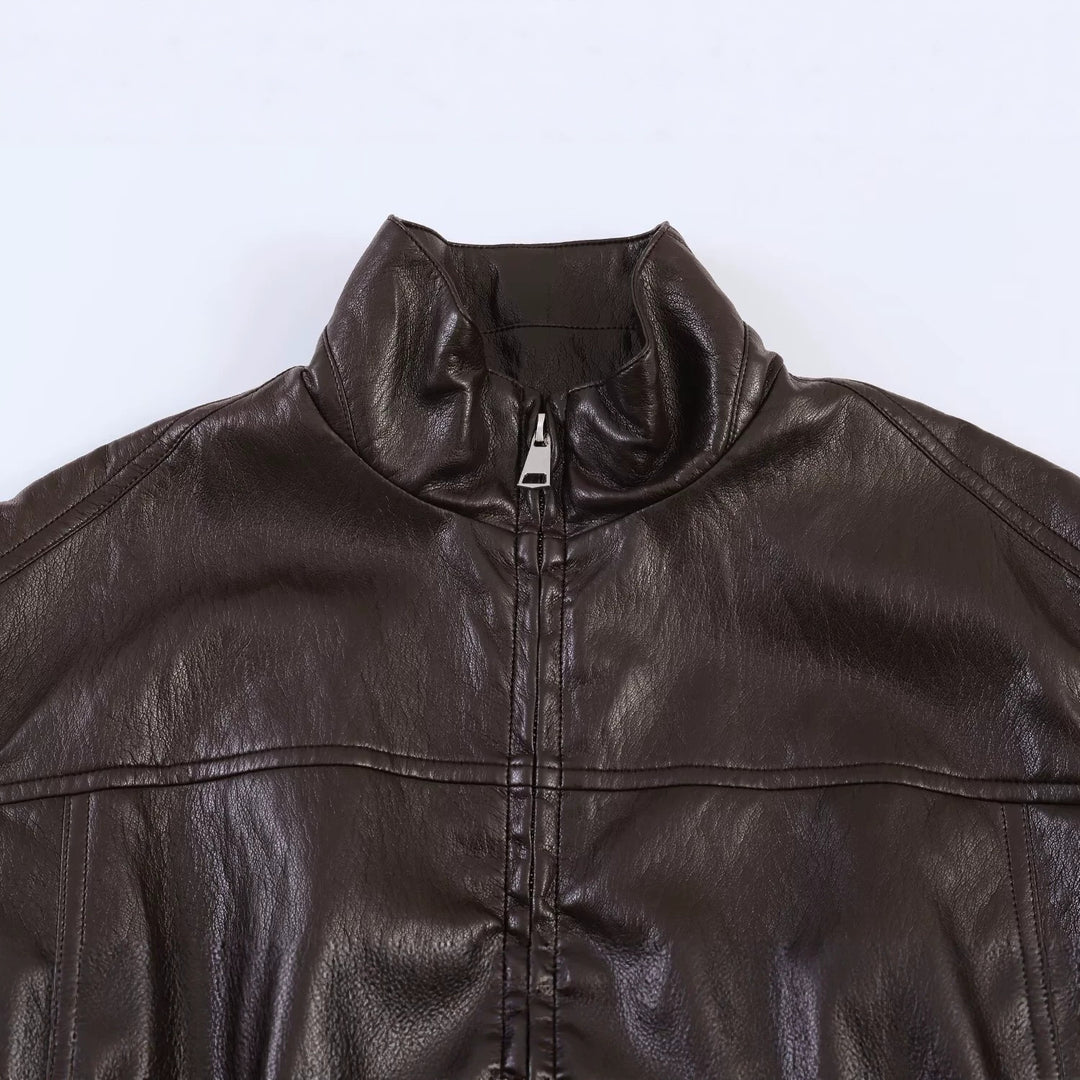 Damen Oversized Bomberjacke in Lederoptik mit hohem Stehkragen und gerafftem Taillenbund Echo Archiv