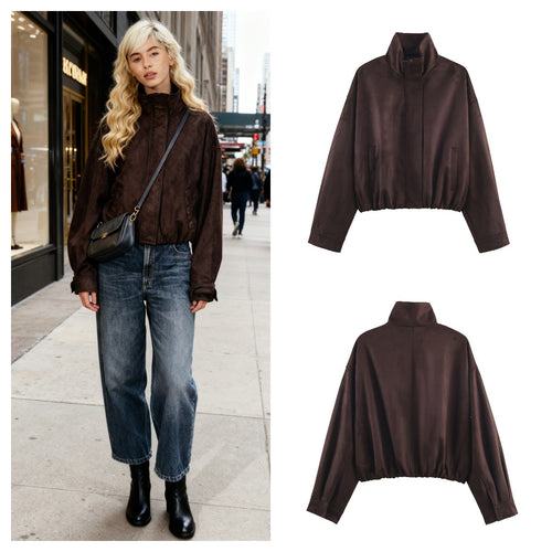 Damen Oversize Veloursjacke mit hohem Stehkragen und elastischem Saum Echo Archiv