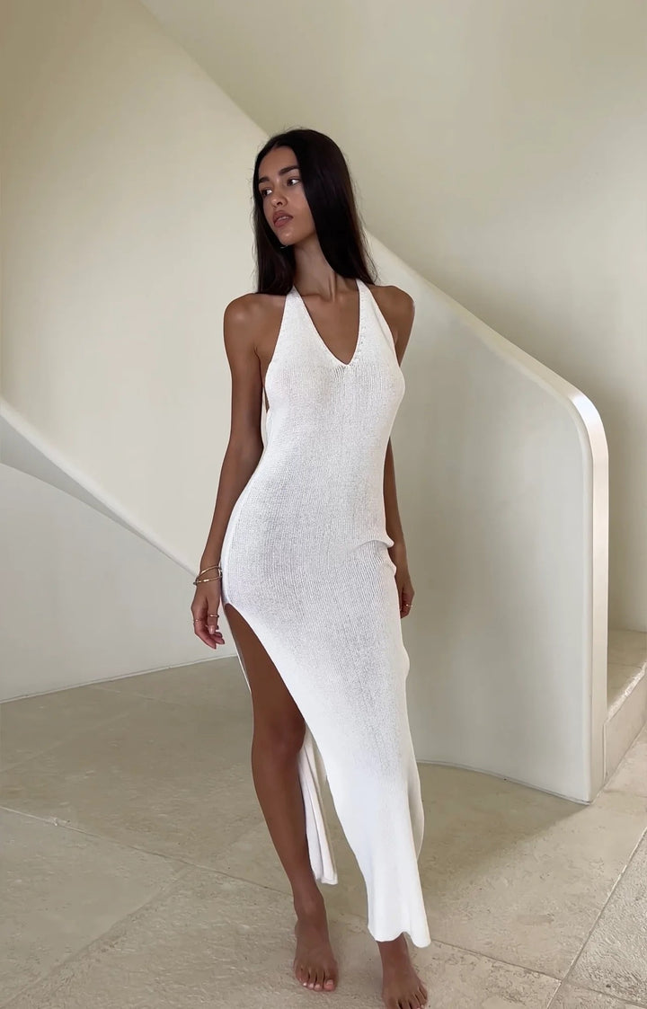 Damen Elegantes Strick-Maxikleid mit hohem Schlitz Echo Archiv