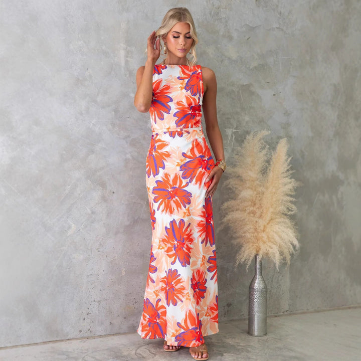 Damen Maxikleid mit modernem floralem Design und elegantem Schnitt – Valéora