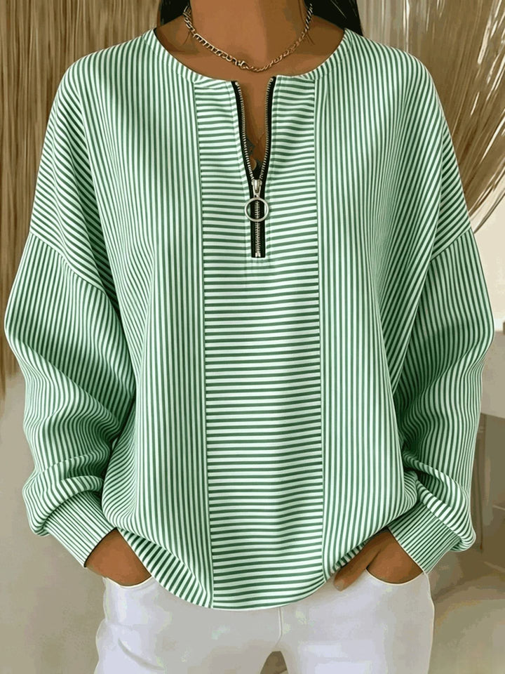 Damen Oversize Pullover mit feiner Rippstruktur und kurzem Zipper Echo Archiv