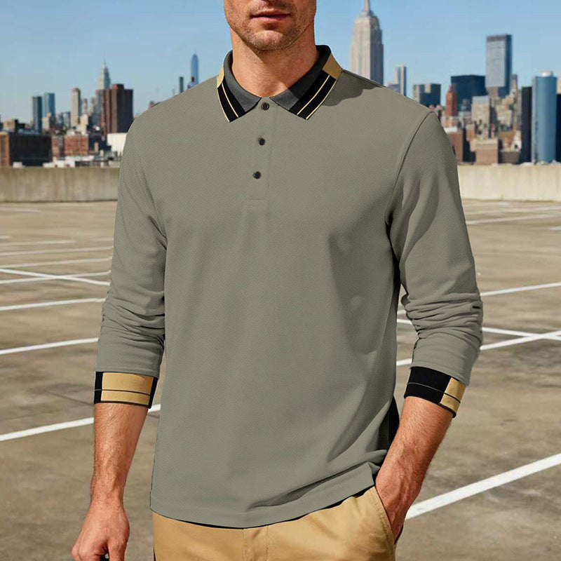 Herren nan langärmeliges Poloshirt mit Kontrastkragen und gerippten Manschetten Echo Archiv
