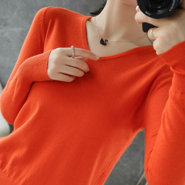 Damen leichter V-Ausschnitt Kaschmir-Look Feinstrickpullover Echoarchiv