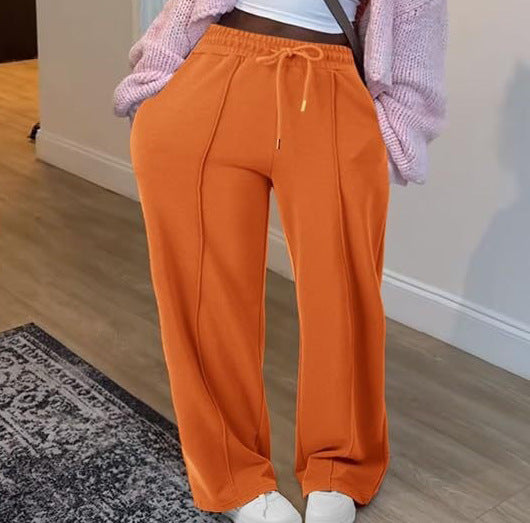 Damen nan High-Waist Relax-Freizeithose mit doppeltem Rippbund, sichtbarer Bügelfalte und weitem Bein Echo Archiv