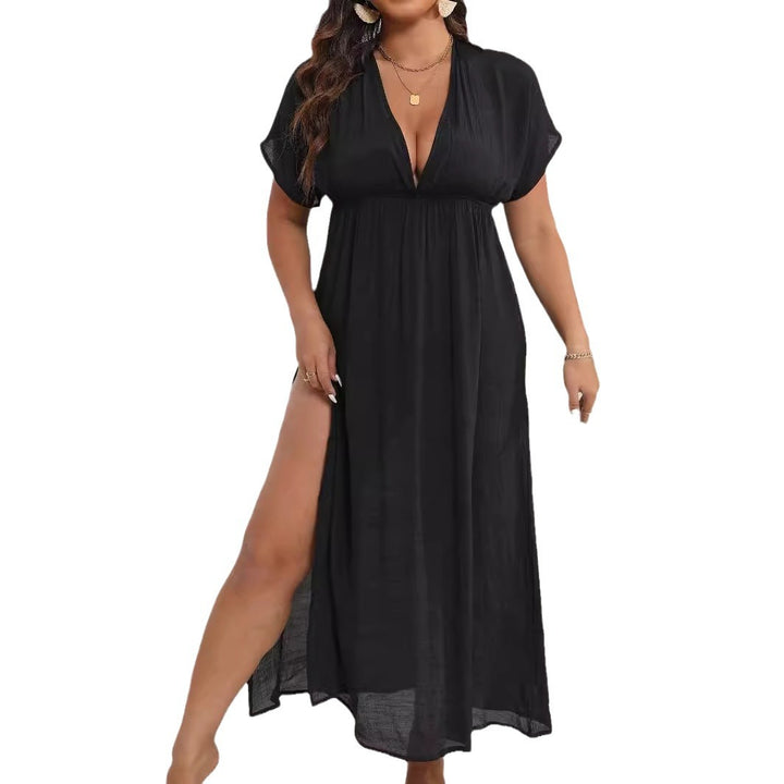 Damen luftiges Maxikleid mit tiefem V-Ausschnitt und seitlichen Schlitzen Echo Archiv