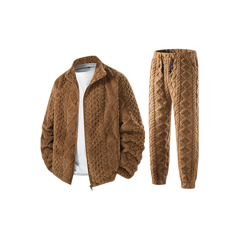 Herren Fleece-Set mit strukturierter Strickoptik, Reißverschlussjacke und Joggerhose Echo Archiv