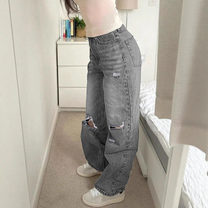Damen Hochtaillierte weite Destroyed-Jeans mit geradem Bein Echo Archiv
