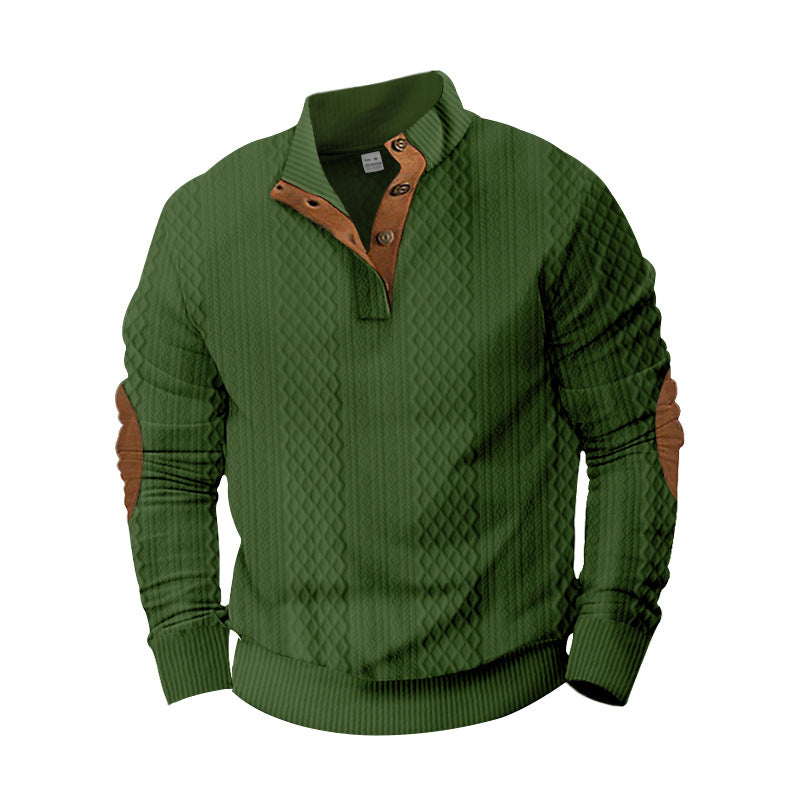 Herren Strickpullover mit innovativem Stehkragen und modernen Lederapplikationen Echoarchiv