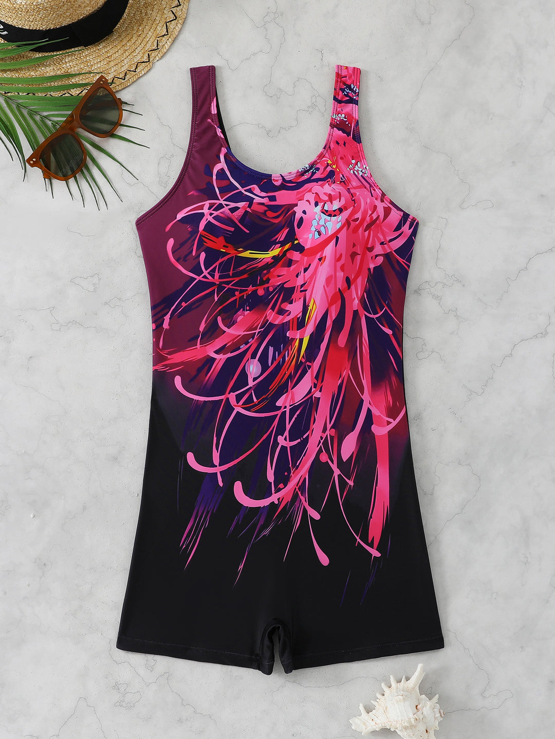 Damen Sportlicher Schwimmanzug mit dynamischem Kunstmotiv Echo Archiv