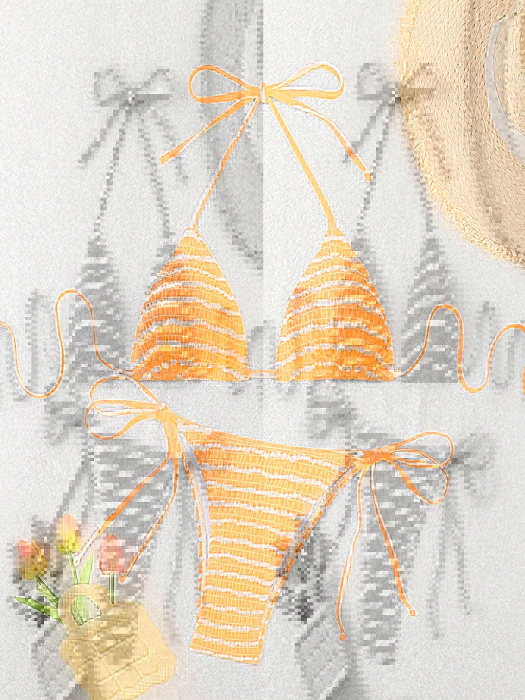 Damen Triangel-Bikini mit feinem Streifenmuster und raffinierten Bindebändern Echo Archiv
