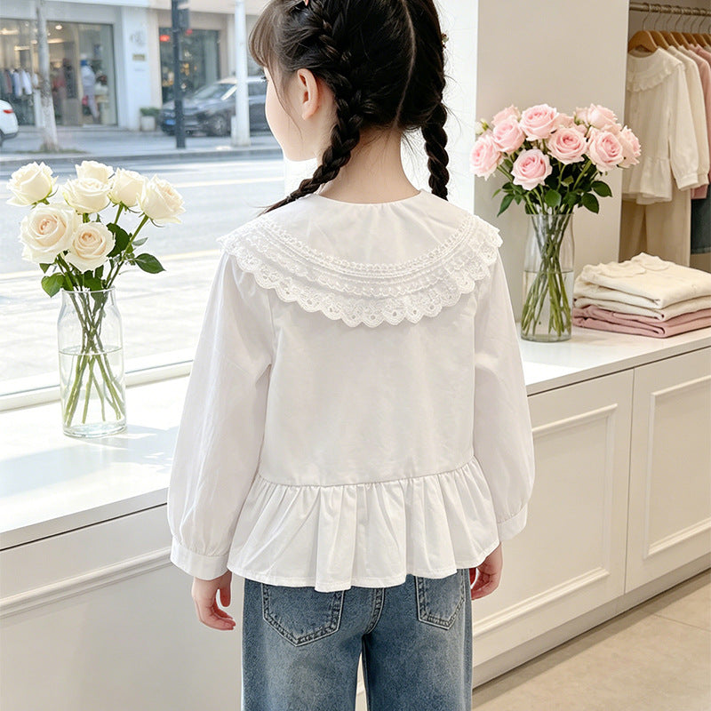 Mädchen elegante Bluse mit Spitzensaum und Rüschendetails Echo Archiv