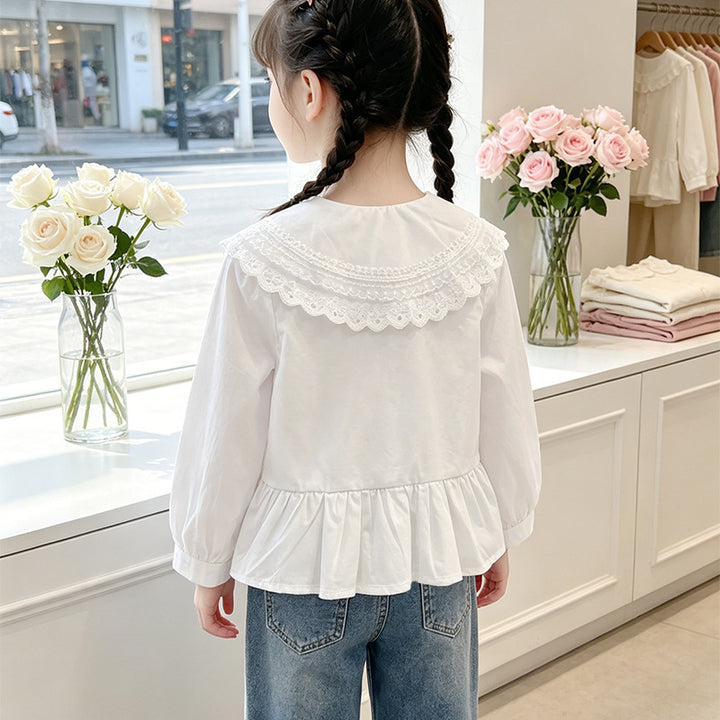Mädchen elegante Bluse mit Spitzensaum und Rüschendetails Echo Archiv