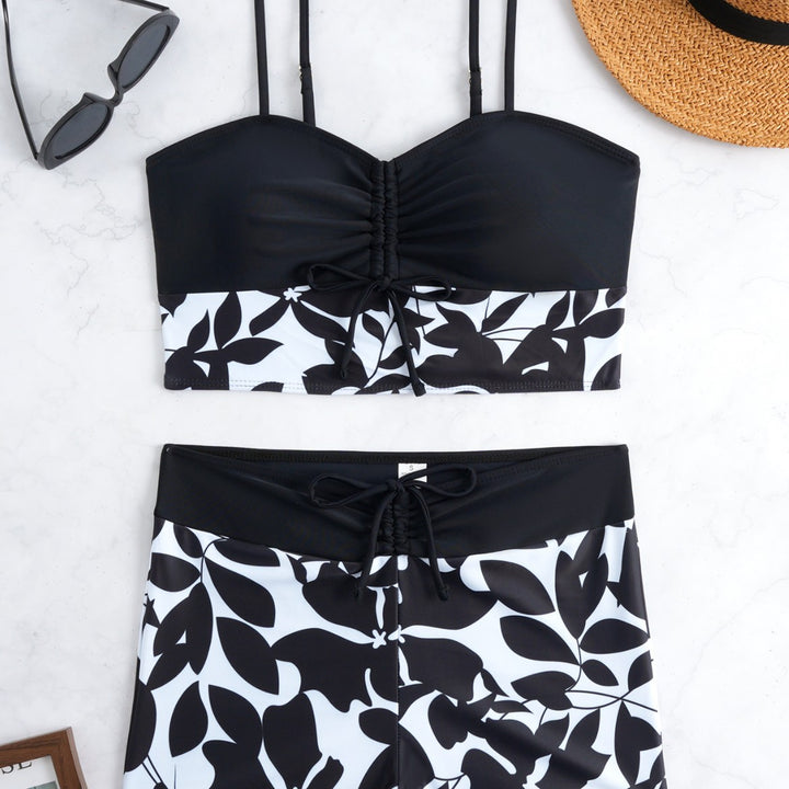 Damen Bikini-Set mit modischer Raffung und hoch taillierter Shorts Echo Archiv