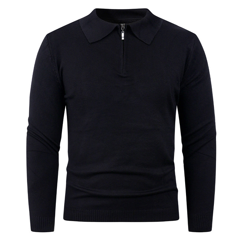 Herren Strickpullover mit halb offenem Kragen und feiner Rippenstruktur Echoarchiv