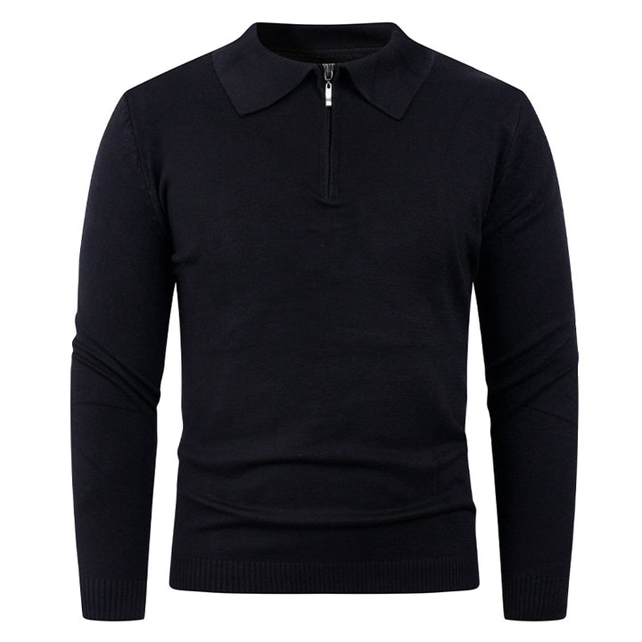 Herren Strickpullover mit halb offenem Kragen und feiner Rippenstruktur Echoarchiv