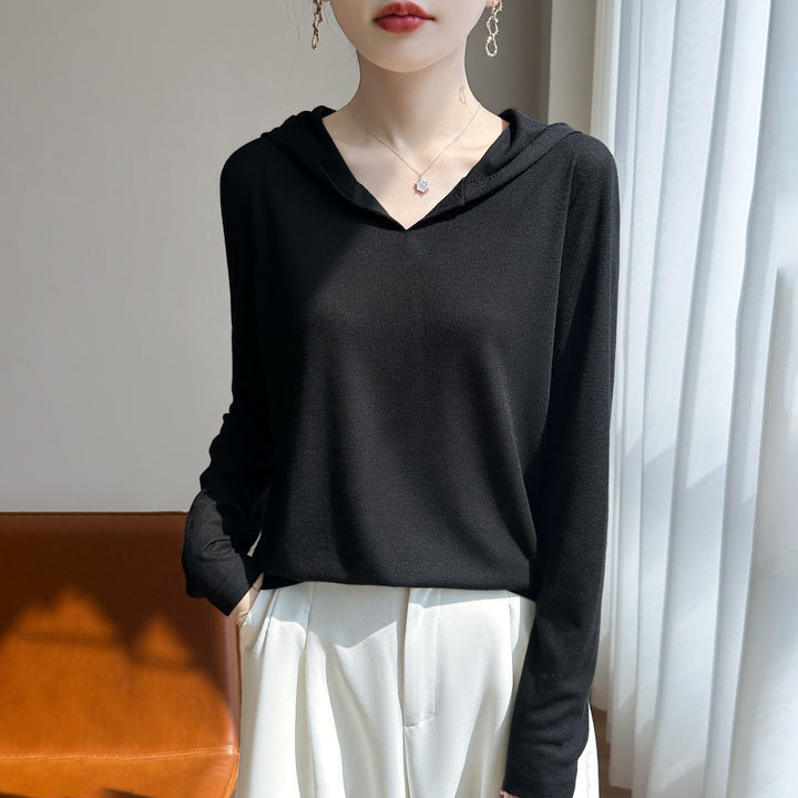 Damen Leichter Kapuzenpullover mit V‑Ausschnitt und feinem Jersey Echoarchiv