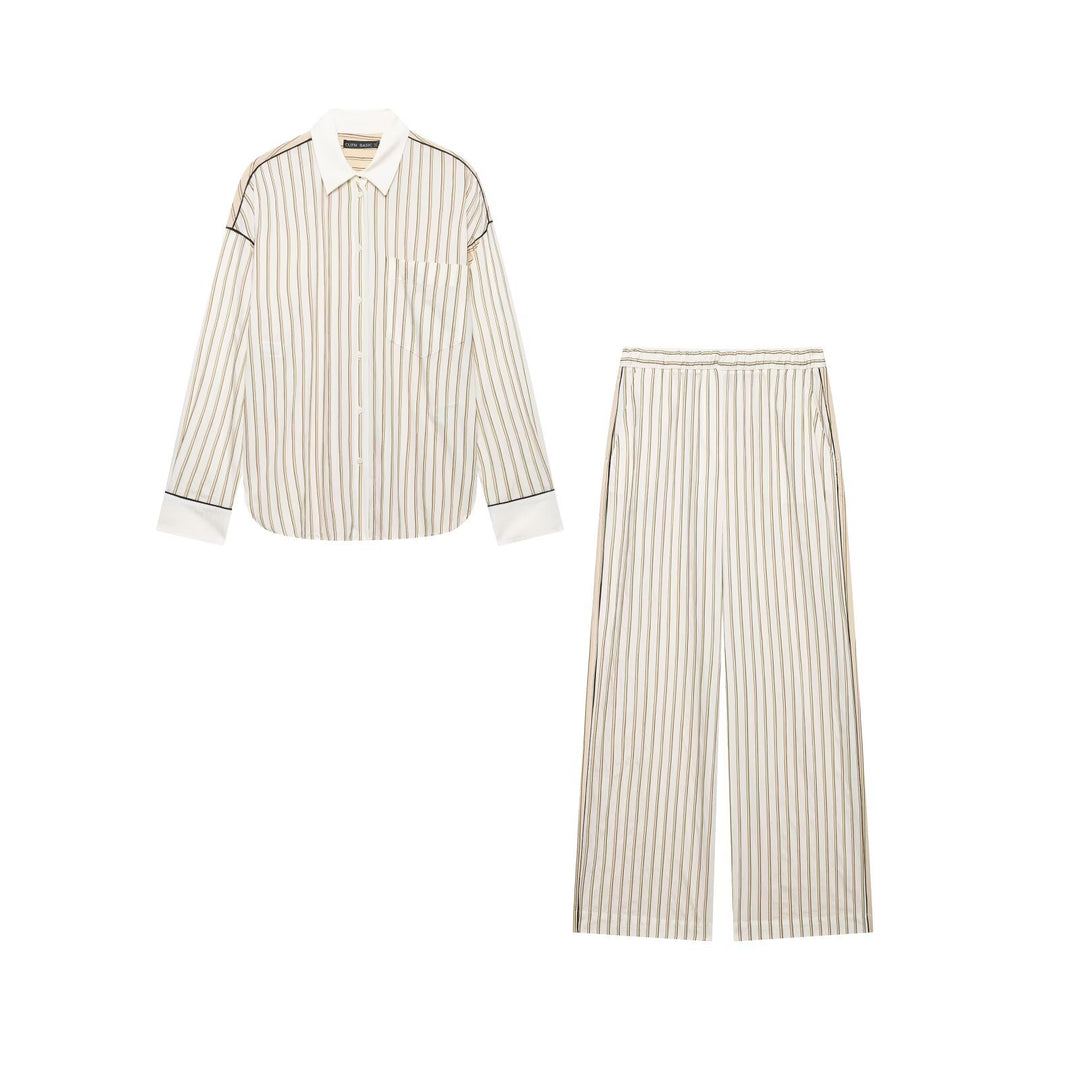 Damen Elegantes Zweiteiliges Satin-Schlafanzug-Set mit Oversized-Hemd und Palazzohose Echo Archiv