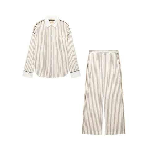 Damen Elegantes Zweiteiliges Satin-Schlafanzug-Set mit Oversized-Hemd und Palazzohose Echo Archiv