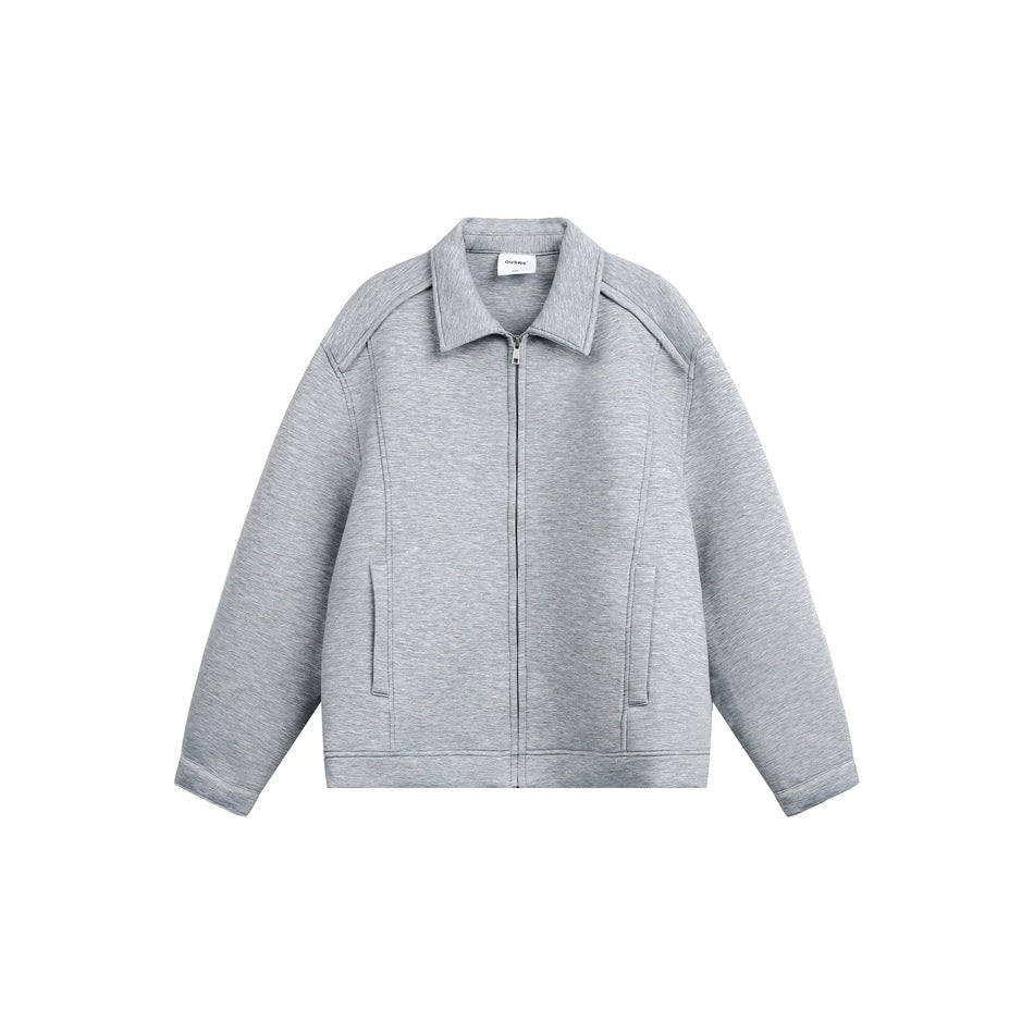 Damen Leichte Boxy‑Sweatjacke mit Hemdkragen, durchgehendem Reißverschluss und verdeckten Seitentaschen Echoarchiv