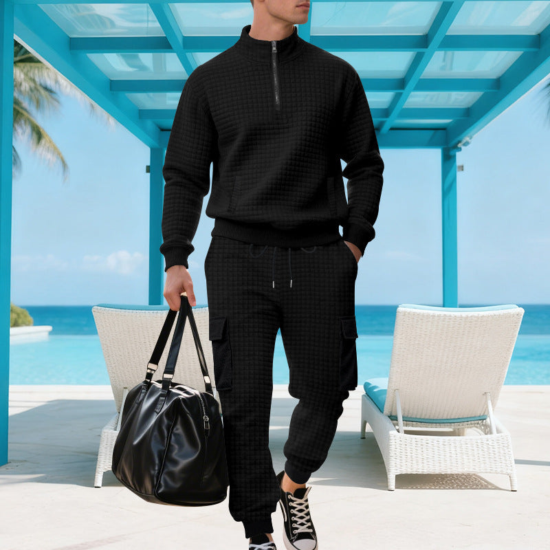 Herren sportlicher Fleece-Trainingsanzug mit modernem Stehkragen und praktischen Taschen Echoarchiv