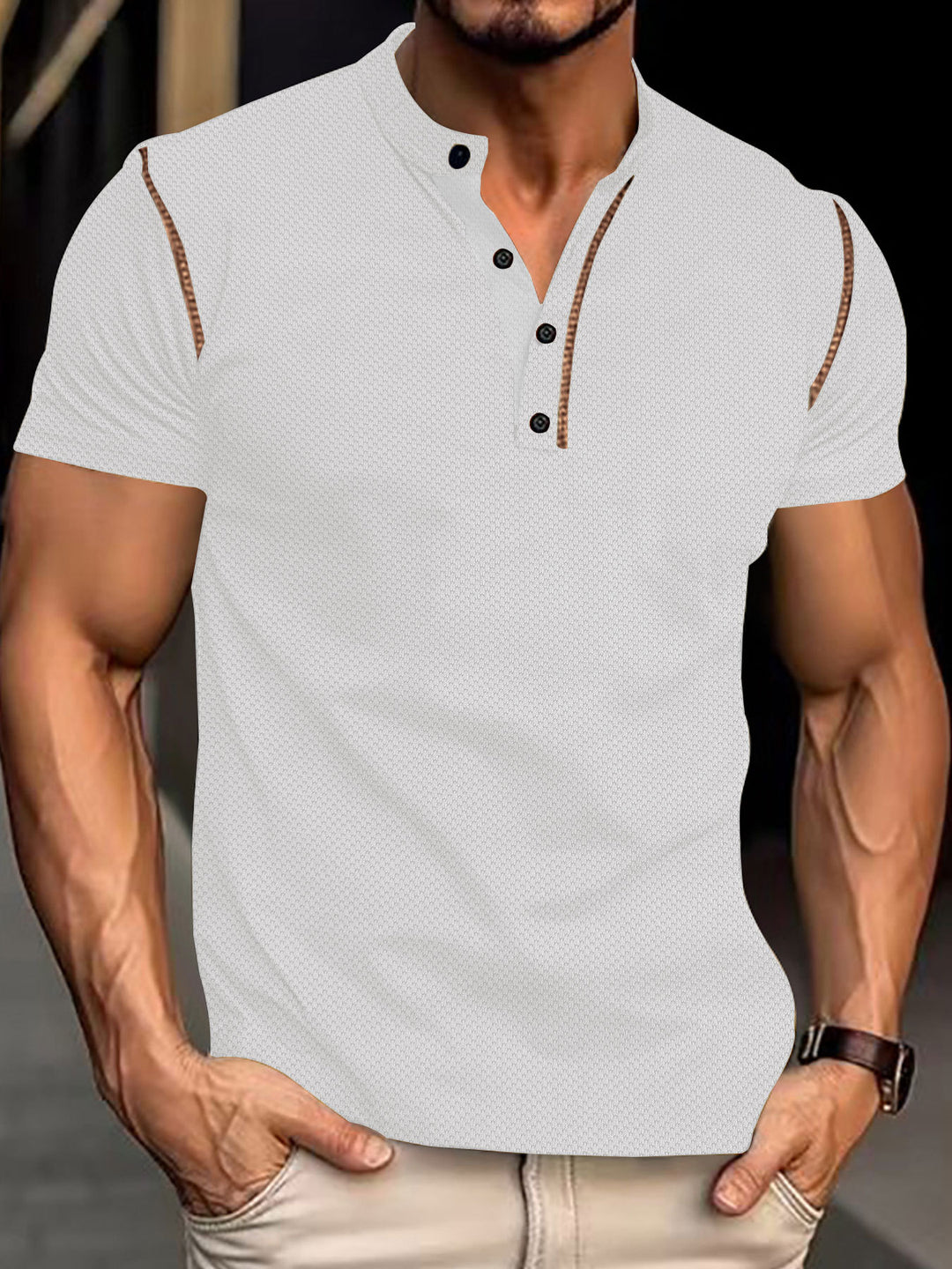 Herren nan tailliertes Struktur-Poloshirt mit Stehkragen und Zierpaspel Echo Archiv