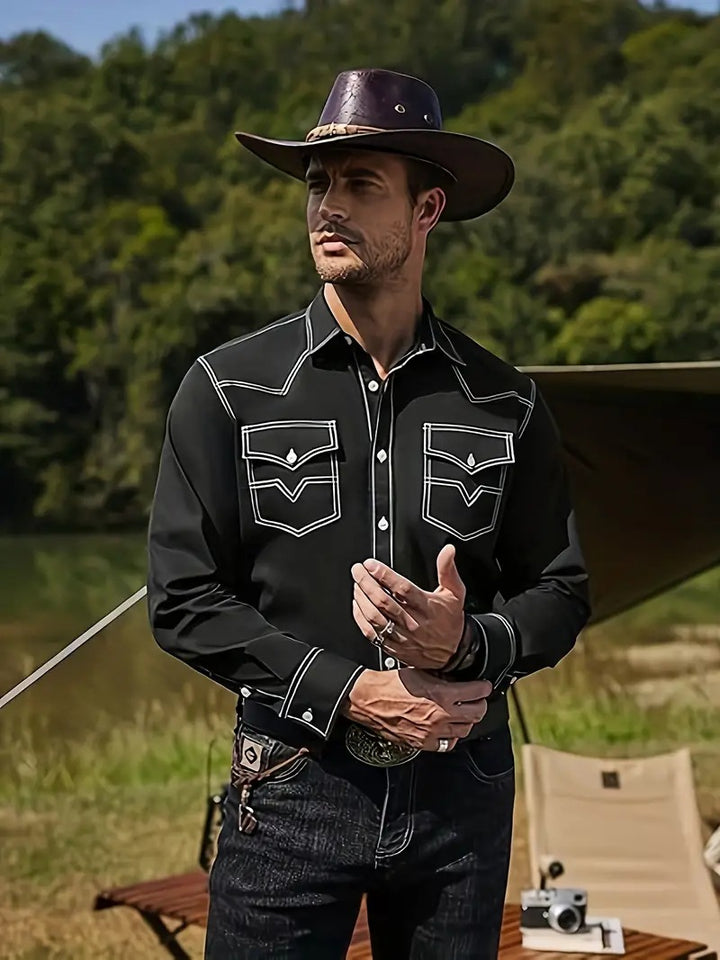 Herren Westernhemd mit kontrastierenden Nähten und Brusttaschen Echoarchiv