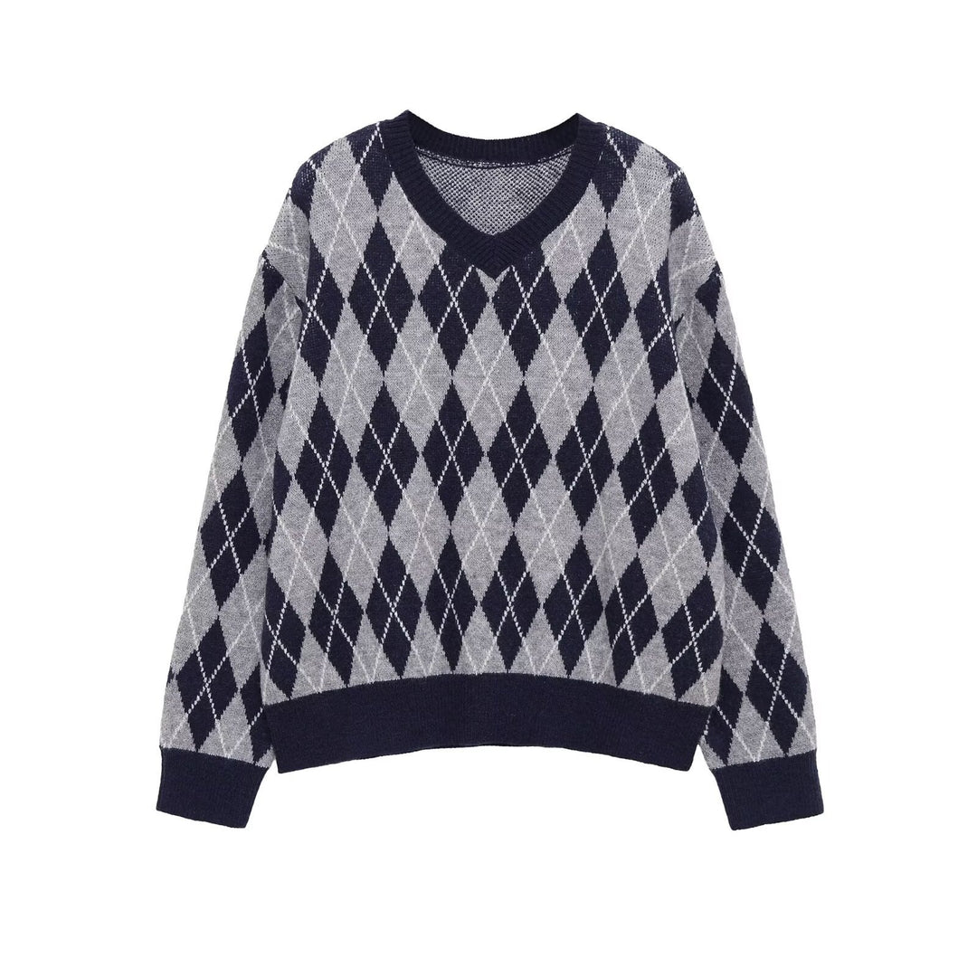 Damen Argyle V-Ausschnitt Strickpullover mit Rautenmuster Echo Archiv