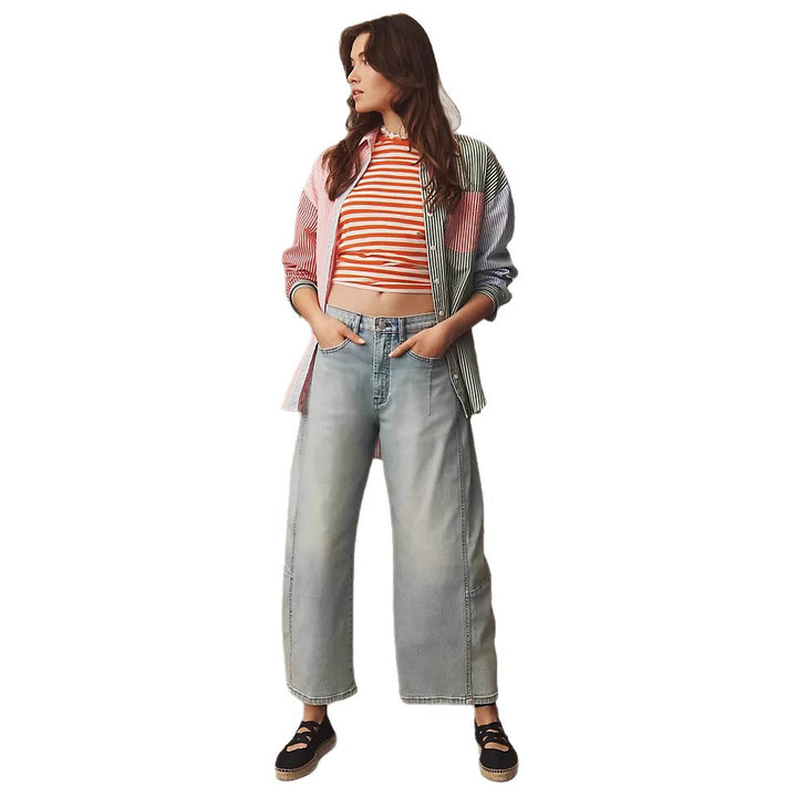 Damen nan hochgeschnittene weite Culotte-Jeans mit verkürzter Länge und dekorativen Nahtdetails Echo Archiv
