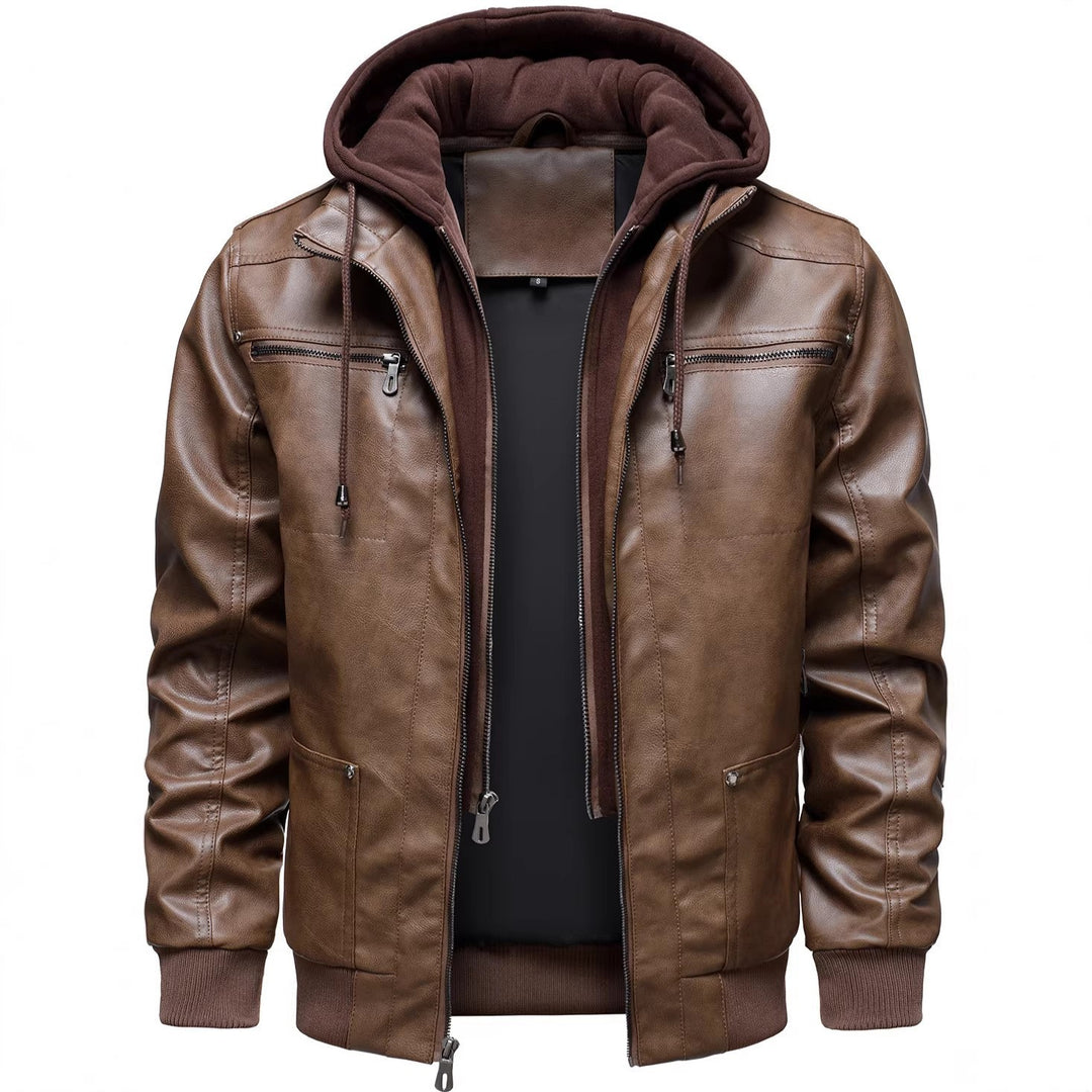 Herren Sportliche Lederjacke mit Kapuze Echo Archiv