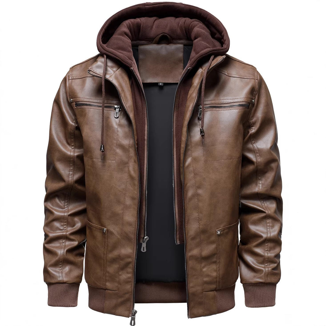 Herren Sportliche Lederjacke mit Kapuze Echo Archiv