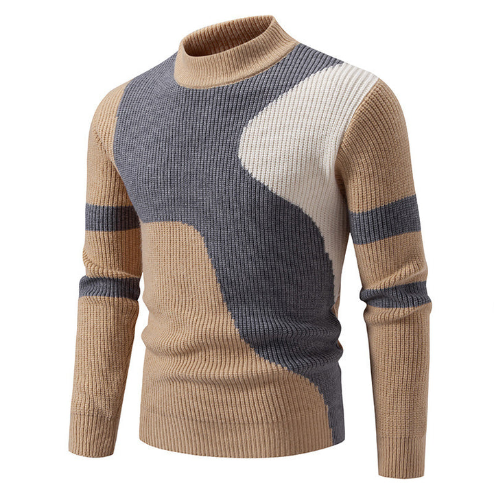 Herren nan gerippter Feinstrickpullover mit Stehkragen und kontrast-Blockdesign Echo Archiv
