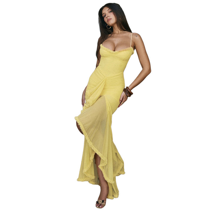 Damen Elegantes Maxikleid mit voluminösen Rüschen und figurformendem Schnitt Echo Archiv